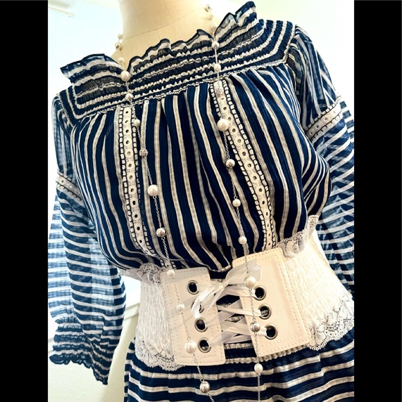 NWT M Parker Blue White Stripped Off Shoulder Dress!! - Picture 7 of 12